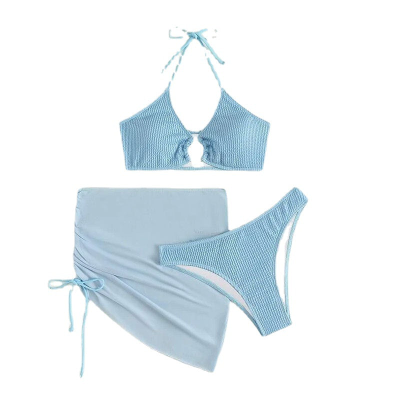 Spring Summer Women Swimsuit Slim Solid Color Sexy Halter Three Piece Set Bella Mia